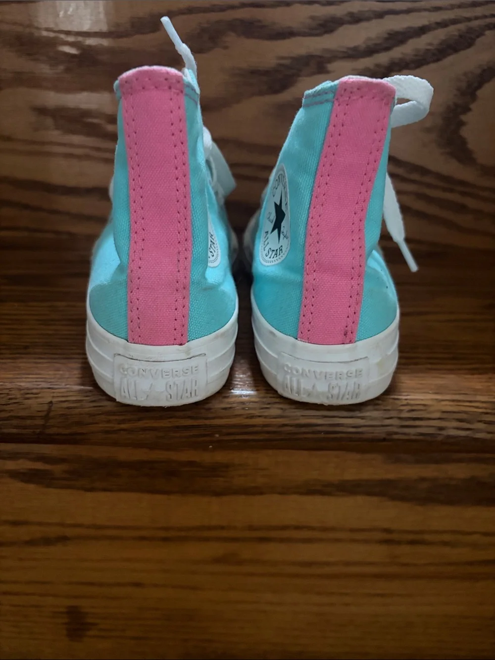 Converse Custom Kids High-Top Canvas Sneakers Turquoise w/Pink Accent - Sz 11.5